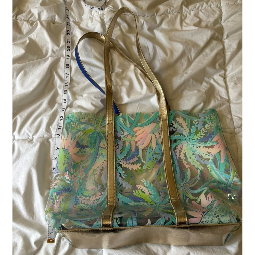 Lilly Pulitzer Breezy Tote Bag Clear Colorful Tropical Print Pink Blue Beach PVC - Picture 3 of 5